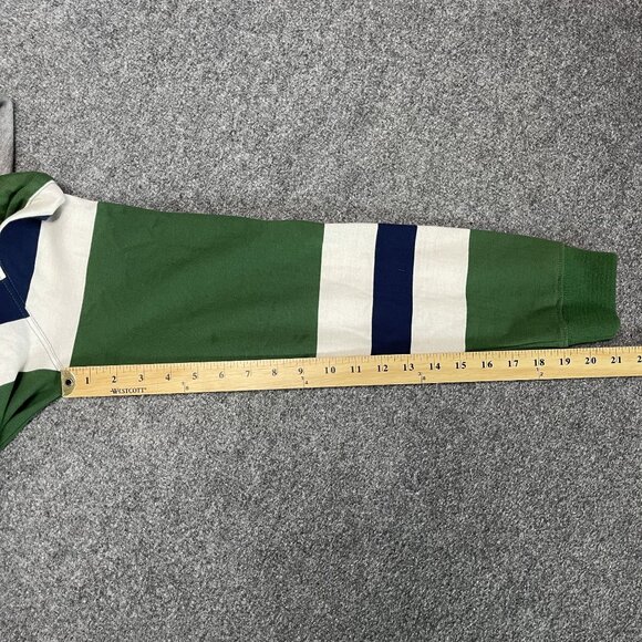 Stussy Green Striped Rugby Hoodie Shirt Medium - Picture 10 of 10